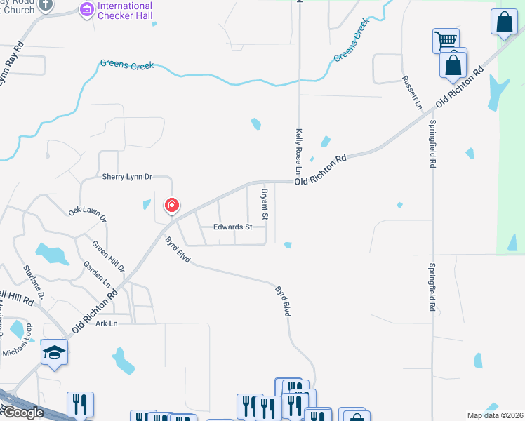 map of restaurants, bars, coffee shops, grocery stores, and more near 407 Bryant St in Petal