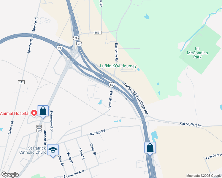 map of restaurants, bars, coffee shops, grocery stores, and more near 3736-3898 N Medford Dr in Lufkin