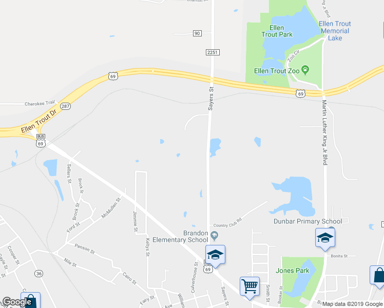 map of restaurants, bars, coffee shops, grocery stores, and more near 1825 Sayers Street in Lufkin
