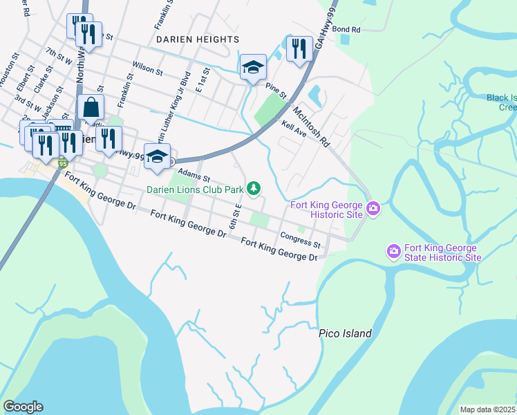 map of restaurants, bars, coffee shops, grocery stores, and more near 912 Wayne Street in Darien