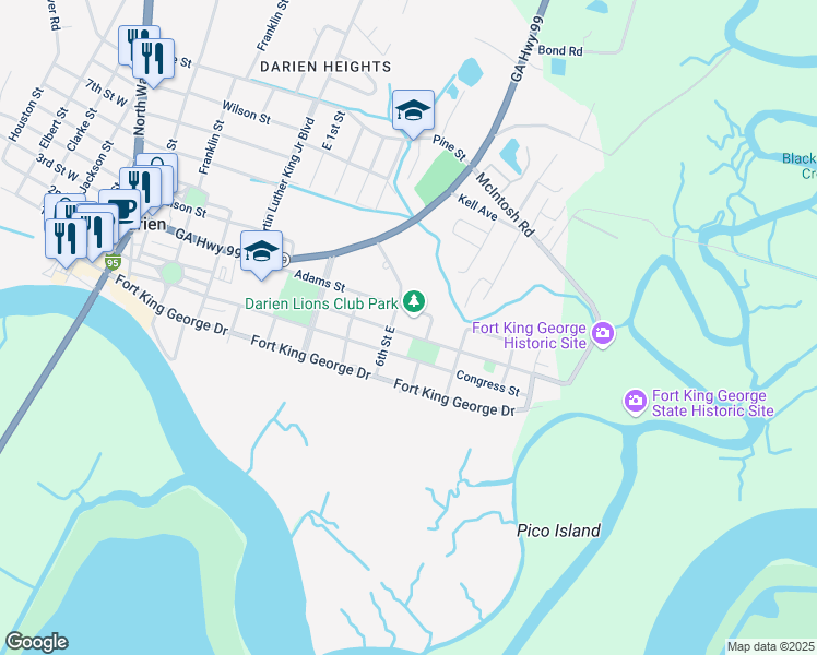 map of restaurants, bars, coffee shops, grocery stores, and more near 912 Wayne Street in Darien
