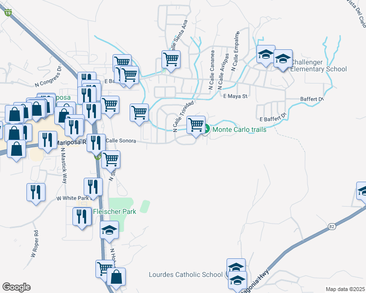 map of restaurants, bars, coffee shops, grocery stores, and more near 434 East Camino Bravo in Nogales