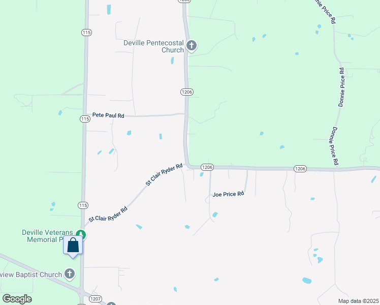 map of restaurants, bars, coffee shops, grocery stores, and more near 335 Highway 1206 in Deville