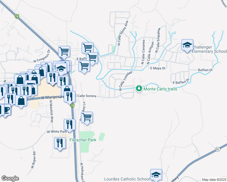 map of restaurants, bars, coffee shops, grocery stores, and more near 1961 North Via Chihuahua in Nogales