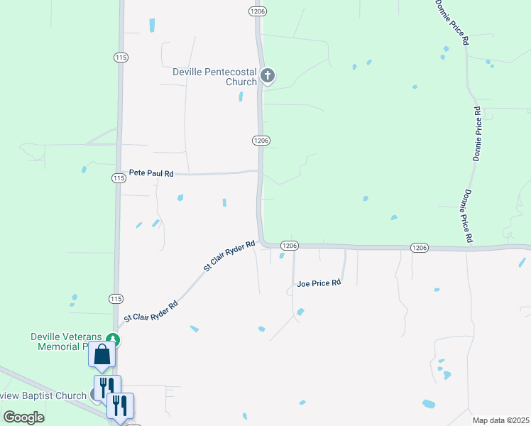 map of restaurants, bars, coffee shops, grocery stores, and more near 335 Louisiana 1206 in Deville