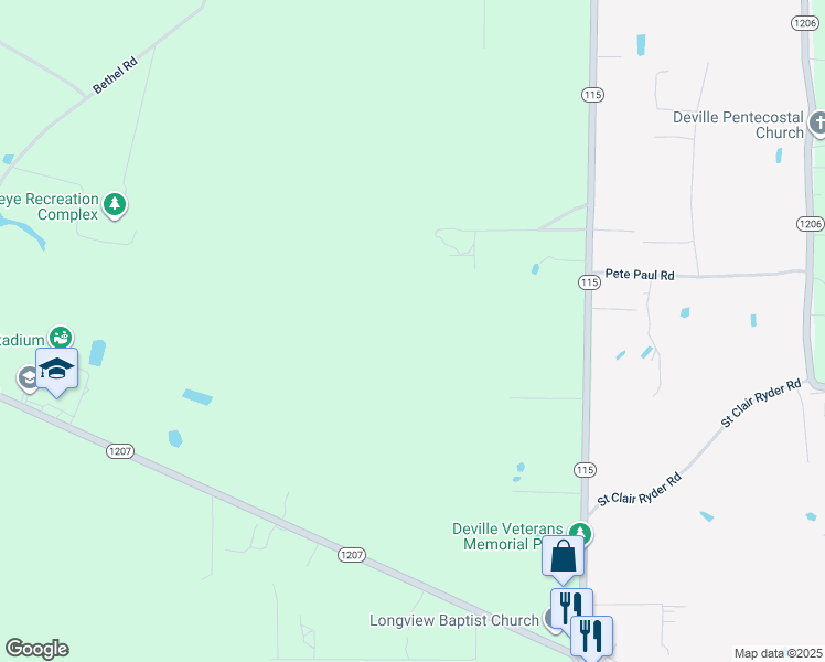 map of restaurants, bars, coffee shops, grocery stores, and more near in Deville
