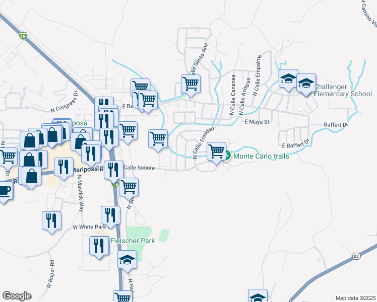 map of restaurants, bars, coffee shops, grocery stores, and more near 1961 North Via Chihuahua in Nogales