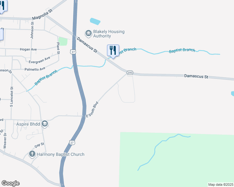 map of restaurants, bars, coffee shops, grocery stores, and more near 392 Charlotte Drive in Blakely