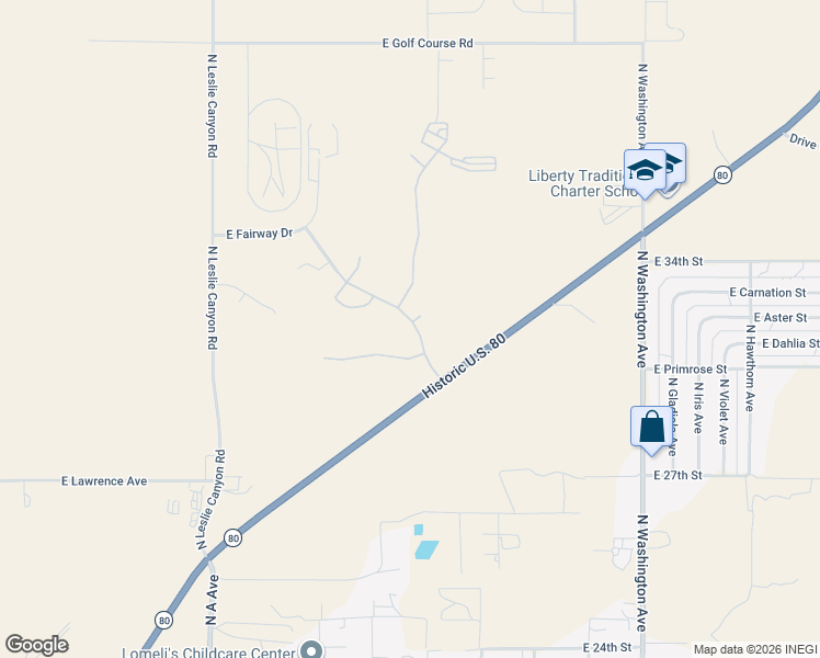 map of restaurants, bars, coffee shops, grocery stores, and more near 3201 North Camino Perilla in Douglas