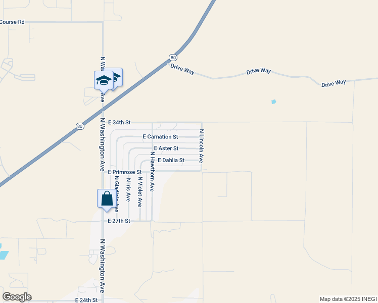 map of restaurants, bars, coffee shops, grocery stores, and more near 2615 East Aster Street in Douglas