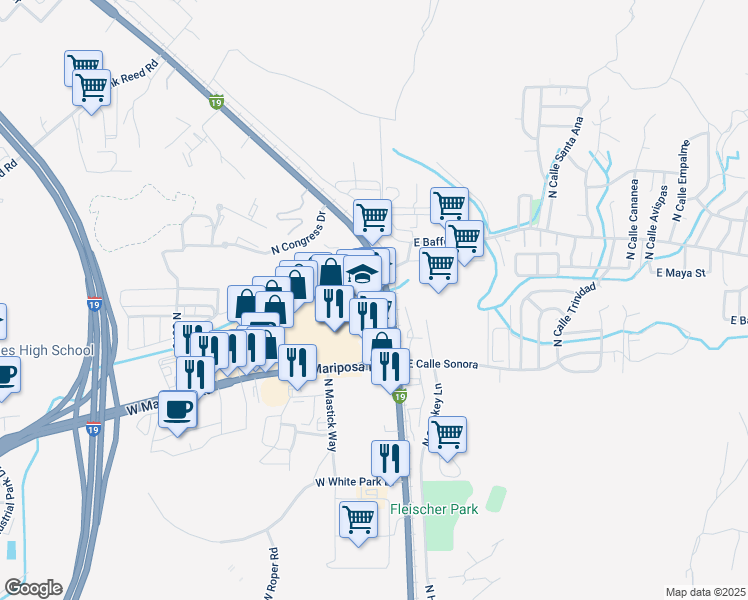 map of restaurants, bars, coffee shops, grocery stores, and more near 2081 North Grand Avenue in Nogales