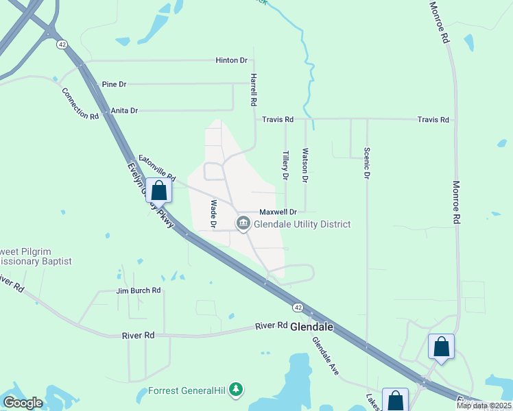 map of restaurants, bars, coffee shops, grocery stores, and more near 810 Maxwell Drive in Hattiesburg