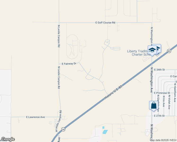 map of restaurants, bars, coffee shops, grocery stores, and more near 3420 North Placita Herradura in Douglas