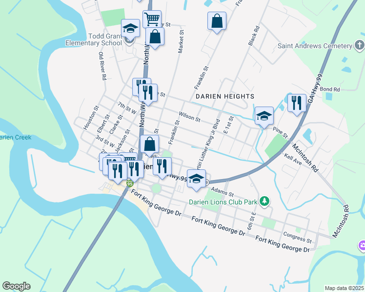 map of restaurants, bars, coffee shops, grocery stores, and more near 300-392 Trumbull St in Darien