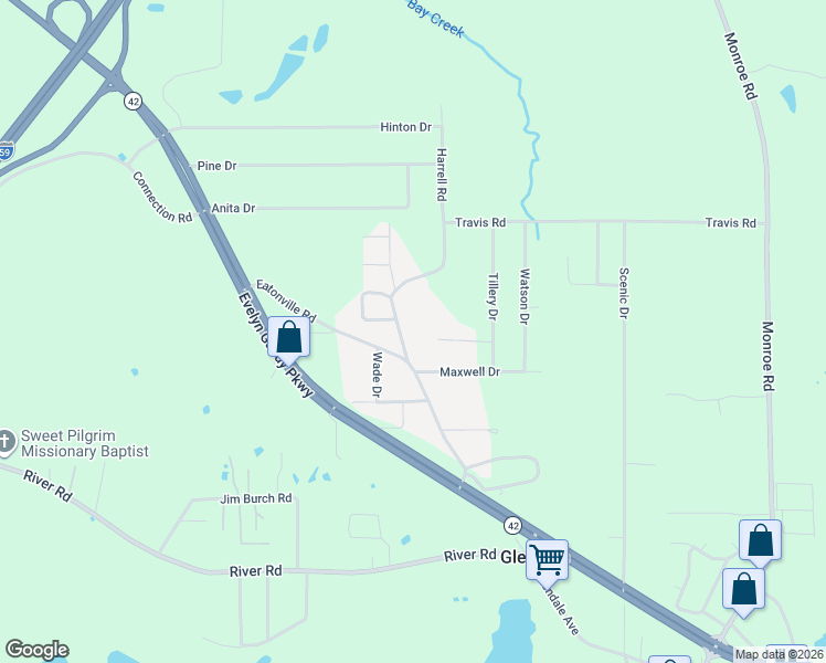 map of restaurants, bars, coffee shops, grocery stores, and more near 2908 Glendale Avenue in Hattiesburg