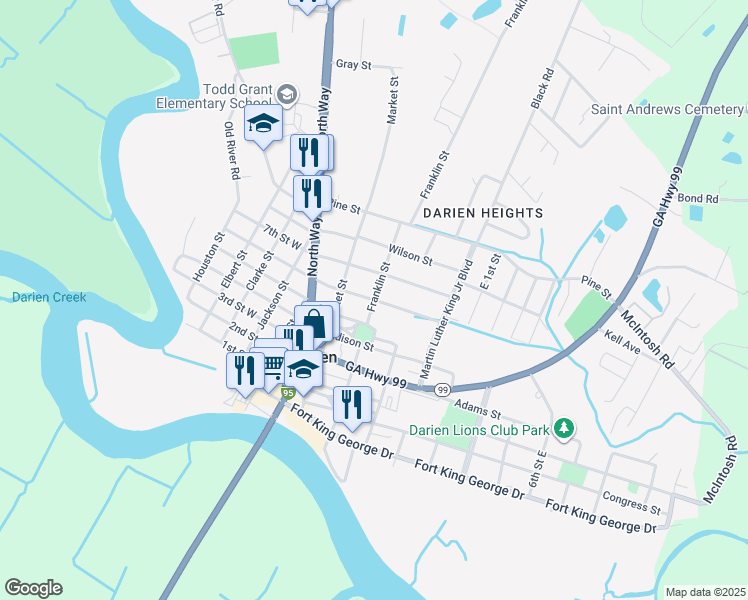 map of restaurants, bars, coffee shops, grocery stores, and more near 300 Trumbull Street in Darien