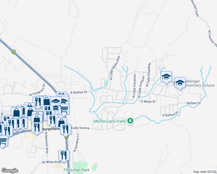 map of restaurants, bars, coffee shops, grocery stores, and more near 2207 North Calle Santa Ana in Nogales