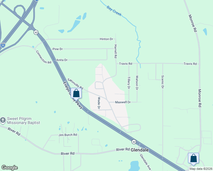 map of restaurants, bars, coffee shops, grocery stores, and more near 2908-3000 Glendale Avenue in Hattiesburg