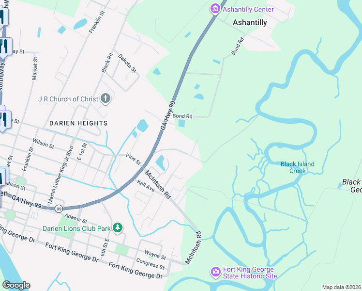 map of restaurants, bars, coffee shops, grocery stores, and more near 1001-1199 Horizon Road Southeast in Darien
