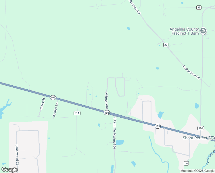 map of restaurants, bars, coffee shops, grocery stores, and more near 102 Hilltop Loop in Lufkin