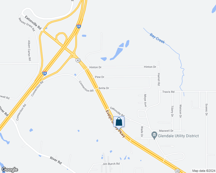 map of restaurants, bars, coffee shops, grocery stores, and more near 100 Anita Drive in Hattiesburg