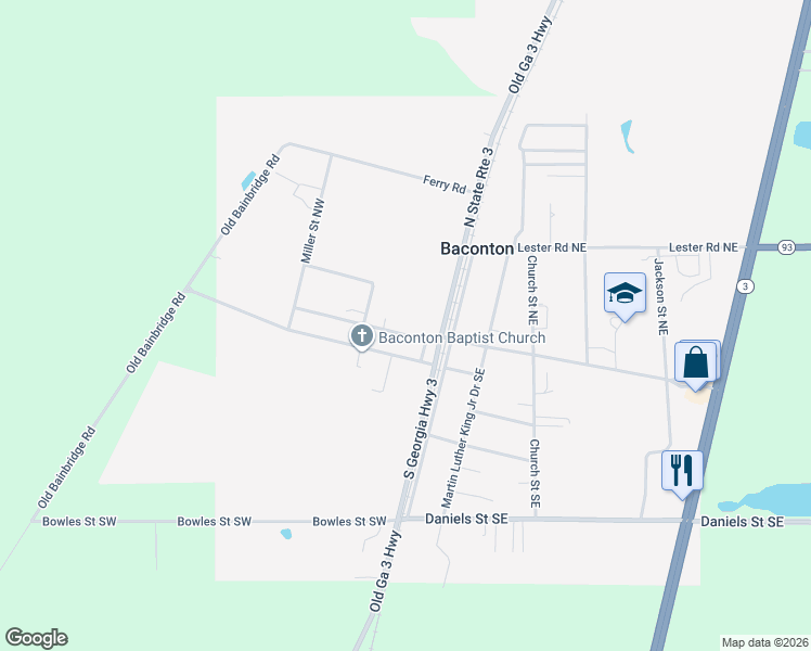 map of restaurants, bars, coffee shops, grocery stores, and more near 128 West Plant Street in Baconton