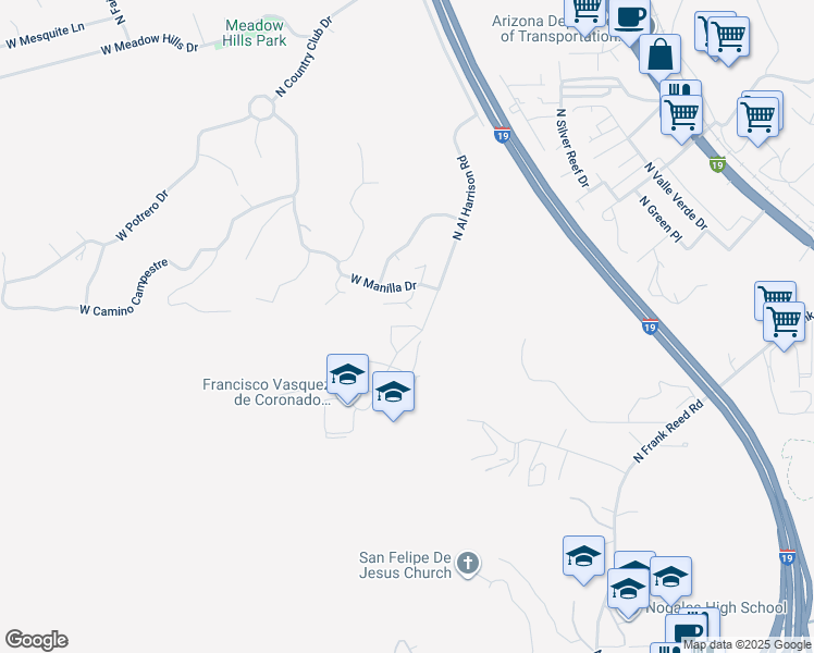 map of restaurants, bars, coffee shops, grocery stores, and more near 2442 North Alexa Circle in Nogales