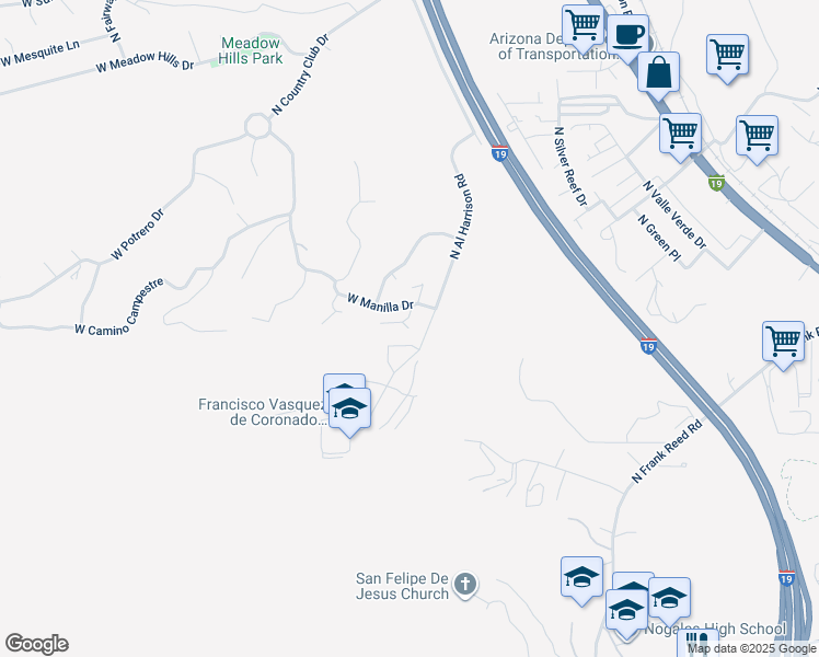 map of restaurants, bars, coffee shops, grocery stores, and more near 1161 West Manilla Drive in Nogales
