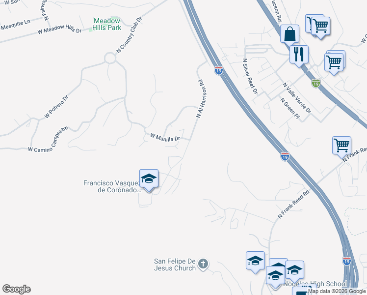 map of restaurants, bars, coffee shops, grocery stores, and more near 1101 West Manilla Drive in Nogales