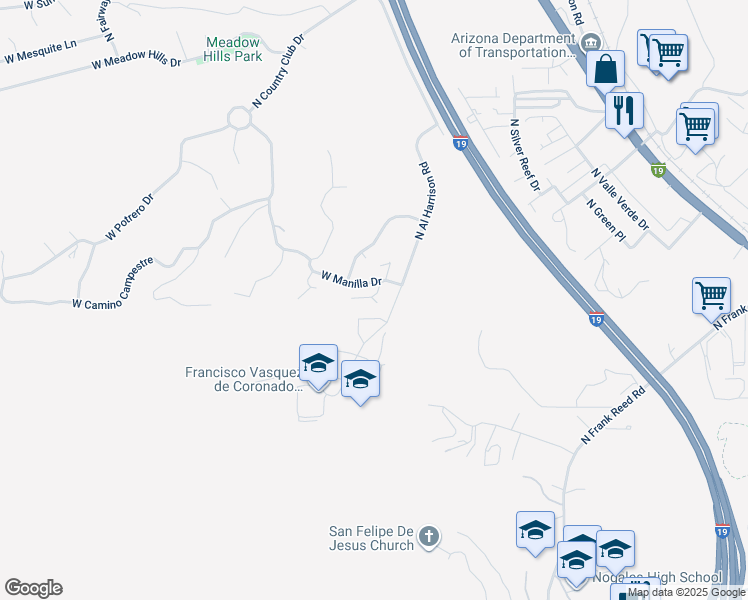 map of restaurants, bars, coffee shops, grocery stores, and more near 1161 West Manilla Drive in Nogales