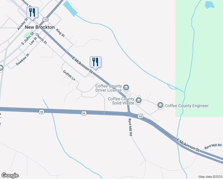 map of restaurants, bars, coffee shops, grocery stores, and more near 501-673 East Mckinnon Street in New Brockton