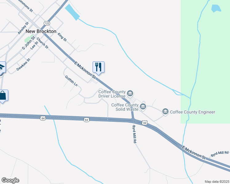 map of restaurants, bars, coffee shops, grocery stores, and more near 501 East Mckinnon Street in New Brockton