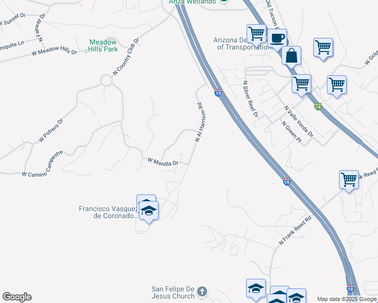 map of restaurants, bars, coffee shops, grocery stores, and more near 2640 North San Lorenzo Drive in Nogales