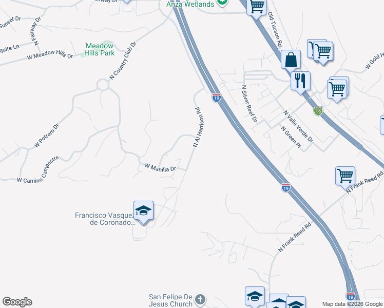 map of restaurants, bars, coffee shops, grocery stores, and more near 2640 North San Lorenzo Drive in Nogales