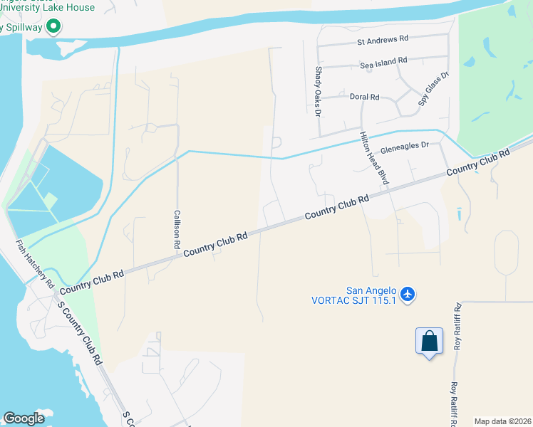 map of restaurants, bars, coffee shops, grocery stores, and more near 2830 Country Club Road in San Angelo
