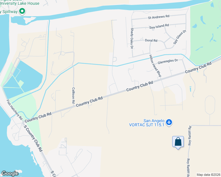 map of restaurants, bars, coffee shops, grocery stores, and more near 2830 Country Club Road in San Angelo