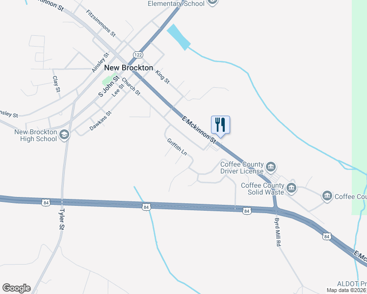 map of restaurants, bars, coffee shops, grocery stores, and more near 259 Griffith Lane in New Brockton