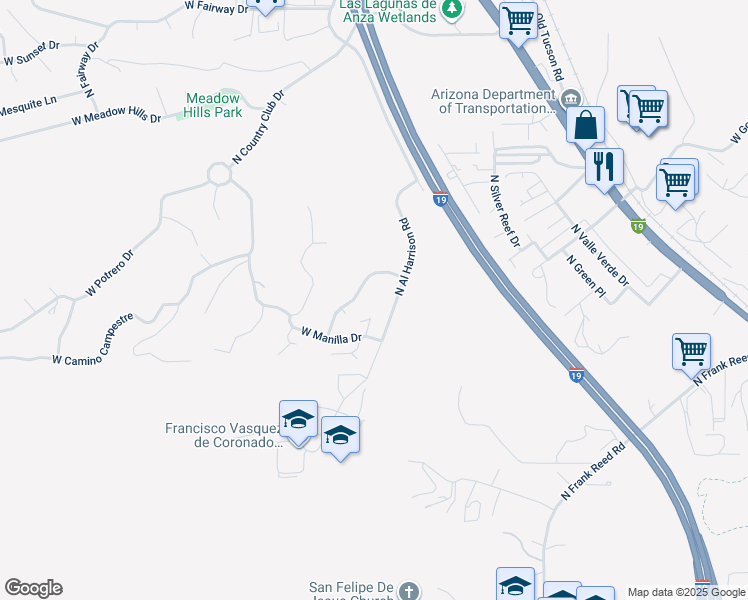map of restaurants, bars, coffee shops, grocery stores, and more near 2640 North San Lorenzo Drive in Nogales