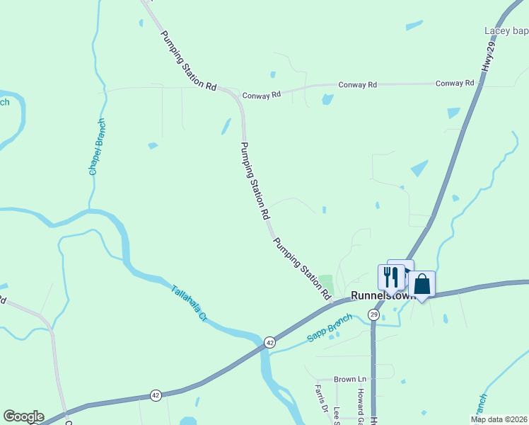 map of restaurants, bars, coffee shops, grocery stores, and more near 48 Pumping Station Road in Petal