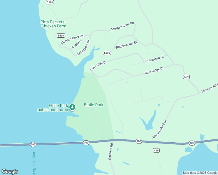 map of restaurants, bars, coffee shops, grocery stores, and more near 621 Blue Ridge Drive in Etoile