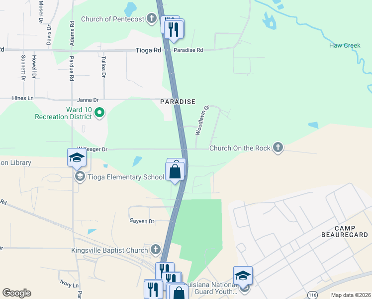 map of restaurants, bars, coffee shops, grocery stores, and more near 4420 Monroe Highway in Ball