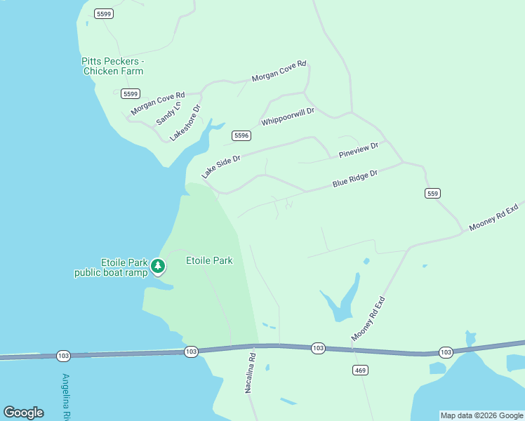 map of restaurants, bars, coffee shops, grocery stores, and more near 621 Blue Ridge Drive in Etoile