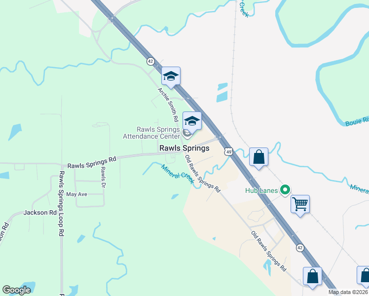 map of restaurants, bars, coffee shops, grocery stores, and more near in Rawls Springs