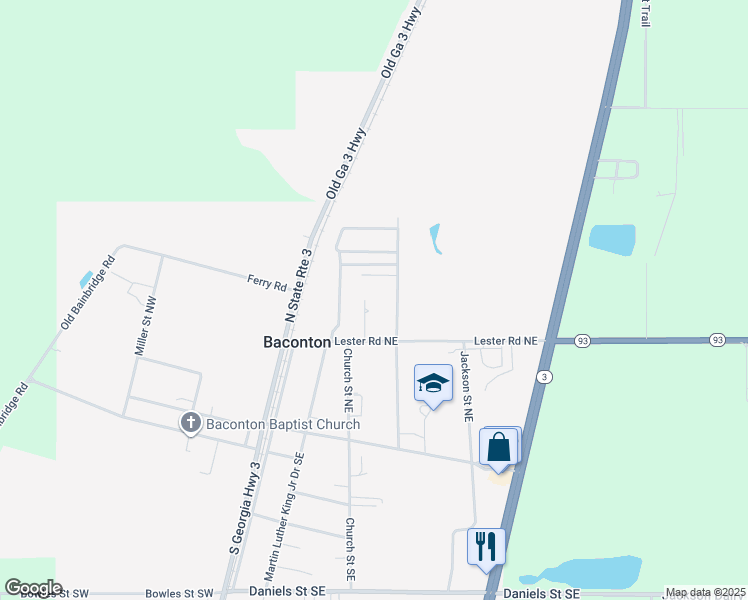 map of restaurants, bars, coffee shops, grocery stores, and more near 143 Lee Williams Drive Northeast in Baconton