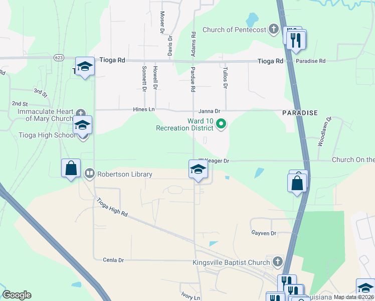 map of restaurants, bars, coffee shops, grocery stores, and more near 4511 Pardue Road in Ball