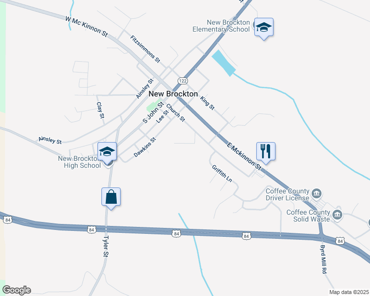 map of restaurants, bars, coffee shops, grocery stores, and more near 100-236 South Mcgowan Street in New Brockton