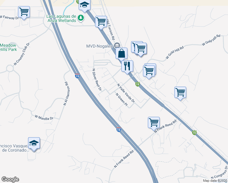 map of restaurants, bars, coffee shops, grocery stores, and more near 735 West Mesa Verde Drive in Nogales