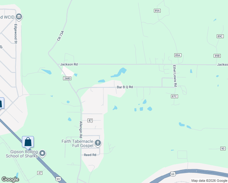map of restaurants, bars, coffee shops, grocery stores, and more near 442 Bar B Q Road in Lufkin
