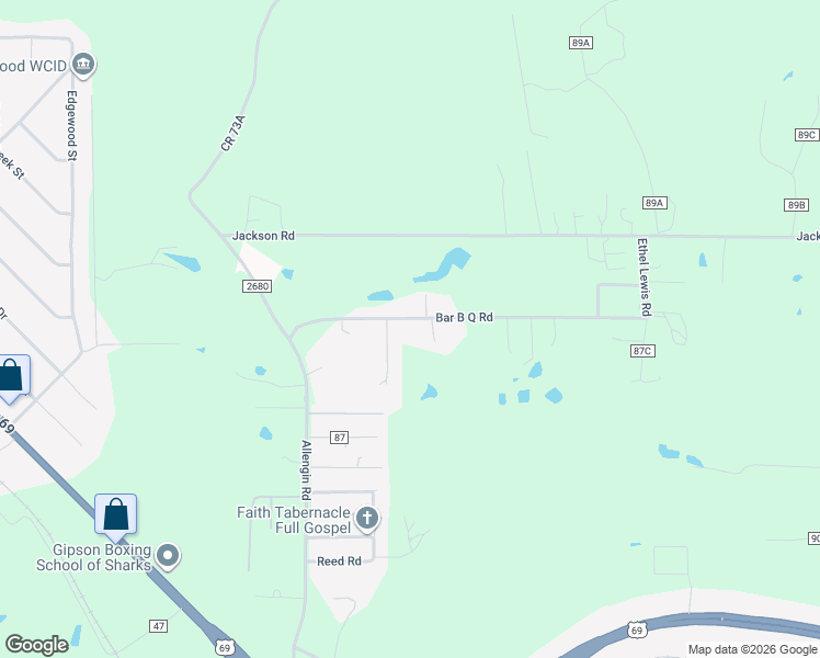 map of restaurants, bars, coffee shops, grocery stores, and more near 442 Bar B Q Road in Lufkin