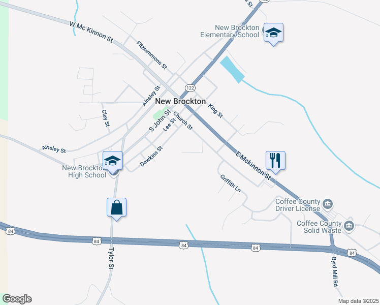 map of restaurants, bars, coffee shops, grocery stores, and more near South Mcgowan Street in New Brockton